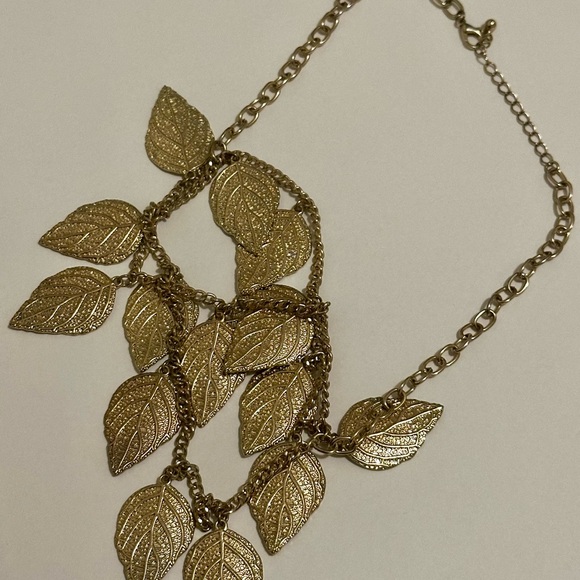 Gold-Toned Statement Necklace for Women - Vintage-Style Gold Leaf Design - Picture 13 of 16